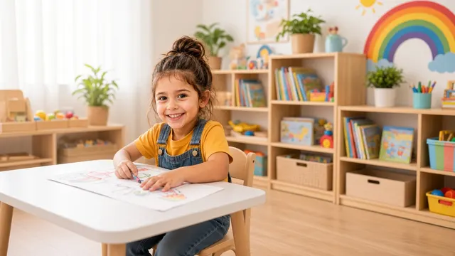 A preschooler coloring at a classroom table